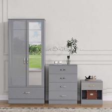 3 Piece Gloss Grey Bedroom Furniture Bedside Table Wardrobe Set Chest of Drawer Bedroom Set price