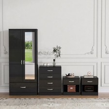 4 Piece Gloss Black Bedroom Furniture Bedside Table Wardrobe Set Chest of Drawer Bedroom Set price