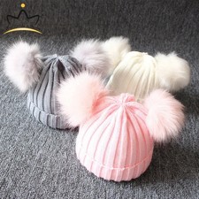 Cute Pompom Baby Hat Warm Winter Knitted Kids Baby Girl Boy Beanie Cap Solid Out Kids' Beanie price