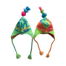 VTG 80s Obermeyer Kids Trapper Hat Beanies Neon Earflap Hat Tassle Preschool (2) Kids' Beanie price