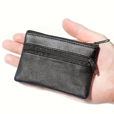 Men's Ladies Soft Black Leather Purse Coins Keys Money Holder Pouch Zip Wallet Unisex Wallet price