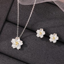 925 Sterling Silver Lovely Flower Necklace Stud Earrings Women jewellery Gift Costume Earrings price