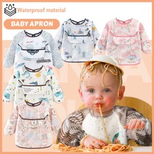 Baby Kids Bibs With Full Long Sleeve Baby Toddler Weaning Feeding Apron-HOT Feeding Bib price