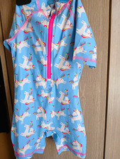 Girls UV Sun Suit Unicorn Print Zip Swimsuit Blue/Pink 6 - 9 Months Baby Swimsuit price