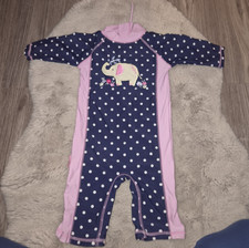 JoJo Maman Bébé Girls UV-Protection Sun Suit Navy Polka Dot Pink Elephant 1-2y Baby Swimsuit price