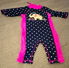 JoJo Maman Bébé Girls UV Sun Suit One-Piece Zip Navy Polka Dot Elephant 6-12M Baby Swimsuit price