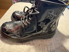 Dr. Martens Kids Black Patent Lace-Up Boots with Glitter Stars Girls' Boots price