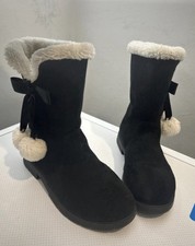 SHEIN Girls' Winter Snow Boots - Black with Pom Poms & Faux Fur Girls' Boots price