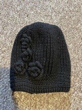 Black Handknitted Women’s Beanie With Floral Detail One Size - Very Thick Knit Women's Beanie price