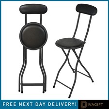 FOLDING BAR STOOL BREAKFAST BLACK PADDED HIGH BACK STOOL ROUND SEAT FOLDABLE NEW Bar Stool price