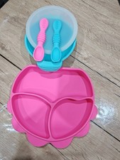 Yummy Silicone Baby Feeding Plate , Bowl And Utensil Sets Pink / Green Feeding Plate price