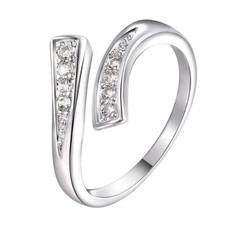 SOLID 925 Sterling Silver Cubic Zirconia Adjustable Wishbone Thumb Finger Ring Silver Wedding Band price