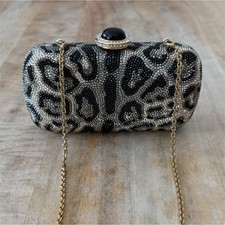 Judith Leiber Couture Crystal Leopard Print Minaudiere Evening Clutch Gold Chain Evening Bag price