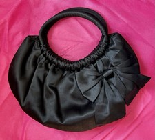 La Sera by Franchi Black Satin Bow Ring Handle Handbag Evening Purse 10” Evening Bag price
