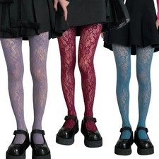 Women Floral Fishnet Tights Lace Pattern Burgundy Stretch Pantyhose Hosiery UK Pantyhose price