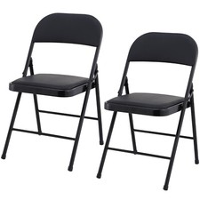 2 Cushioned PU Folding Chair Guest Visitor Study Seating Black Metal Frame Office Visitor Chair price
