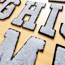 Chenille Letter Patch: 12cm White & Black Retro Alphabet Patches Embroidery Chenille price