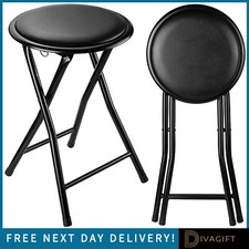BLACK FOLDING STOOL SOFT PADDED CUSHIONED SEAT FOLDING FREESTANDING METAL FRAME Office Stool price