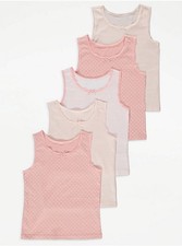 Girls 5 Pack Pink Patterened Vests 100% Cotton Underwear George New Girls' Underwear price