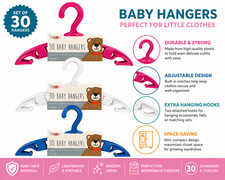 30 x BABY CLOTHES HANGERS Coat Trouser Toddler Children Kids Plastic Space Saver Baby Clothes Hanger price