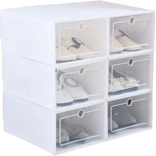6pcs Stackable Foldable Storage Shoe Boxes White Organiser Clear Plastic w/ Lids Shoe Storage Box price