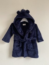 Baby Boys Navy Hooded Bathrobe 6-12 Months Fleece Dressing Gown Robe Bath Towel Baby Dressing Gown price