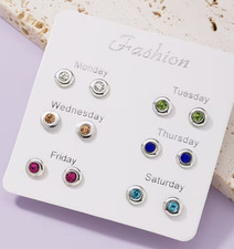 Cute and fashionable set of 6 pairs of coloured gem ear studs, 0.8cm diameter. Coloured Stone Earrings price