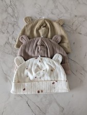 Set Of 3 M&S Warm Baby Hats Brown Autumn Theme 0-6 Months Baby Hat price