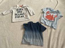 3 baby t-shirts 0-3 months F&F Nutmeg blue crab save planet long short sleeves Baby Shirt price