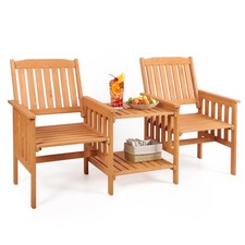Garden Love Seat Wooden Loveseat Bench 2 Seater Companion Seat Chair w/ Table Loveseat price