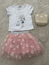 Baby Girl Pink & White T-shirt & Skirt With Little Handbag 1 Year Old Baby Skirt price