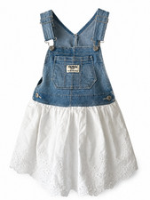 Oshkosh B'Gosh Blue Jean Denim Overall Jumper Dress White Eyelet Skirt 24 Months Baby Skirt price