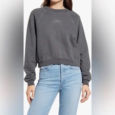Levis Womens Cropped Sweatshirt Charcoal Grey Embroidered Logo Cotton Size S Women's Sweatshirt price