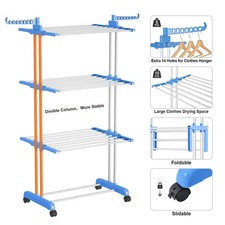 4 Tier Foldable Clothes Drying Rack, Adjustable Rolling Laundry Hanger Blue UK Clothes Drying Rack price