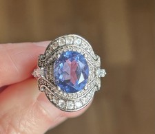 4.53CTW COLOR CHANGE FLUORITE 1.18CTW BAGUETTE & ROUND WHITE ZIRCON SILVER RING Coloured Stone Ring price