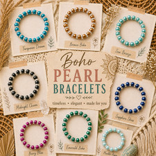 8mm Elastic Glass Pearl & Silver Diamante Rondelle Bead Bracelet - 28+ Colours Ethnic Bracelet price
