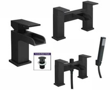 Bathroom Modern Waterfall Black Basin Sink Mono Square Mixer Tap Filler Waste Taps price