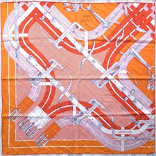 HERMES Carre 90 Mors a Jouets Chemise Detail Orange Silk Scarf Scarf price