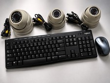 3 Dome Security Cameras Untested + Logitech Wireless Keyboard Mouse Lot Security Camera Keyboard price