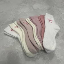 Bow Socks 7 PAIRS Ladies Girls Womens Pink White Cute Cosy Set UK Size 2-6 New Girls' Socks Set price