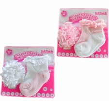 Baby Girls Frilly Socks  & Lace Headband  set White & Pink Girls' Socks Set price