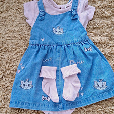 Disney Baby at George Girls 3 Piece Dress Set 6-9 Months Blue/Pink Marie Girls' Socks Set price