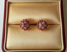Vintage 14K solid Gold Natural Ruby & Diamond Cluster Stud Earrings 3.157g Diamond Earrings price