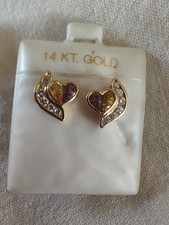 14K YELLOW GOLD EARRINGS WITH CITRINE, AMETHYST AND DIAMONDS IN HEART DESIGN Diamond Earrings price