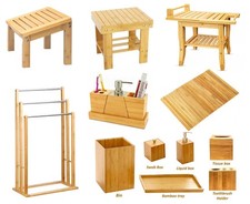 Bamboo Bathroom Furniture & Accessories Set Stool Mat Towel Rack Organiser Boxes Foot Towel price