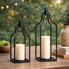 Set of 2 Modern Farmhouse Lantern Decor, Black Metal Lanterns, Decorate Modern Decorative Lantern price