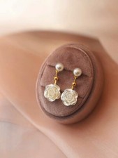 Women White Camellia Pearl Gold Dangle Drop Stud Earrings Jewellery Love Gift UK Pearl Earrings price