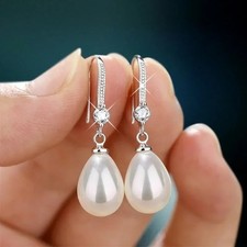 925 Fashion Silver Pearl Drop Water Stud Earrings Jewellery Women Girls Gift Pearl Earrings price
