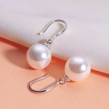 925 Sterling Silver Pearl Round Drop Hook Earrings Women Girls Jewellery Gift Pearl Earrings price