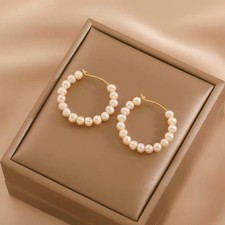 9ct Gold Plated Pearl Round Shape Crystal Huggie Earrings Women Jewellery Gifts Pearl Earrings price